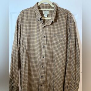 L.L.Bean XL Tall Brown Blue Plaid Flannel Shirt Outdoor Workwear Hiking